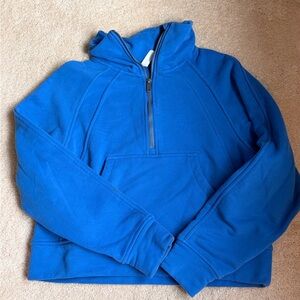 Blue Half-Zip Men's Fleece Pullover Hoodie